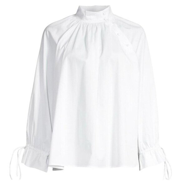 Harshman XS Bianca Band Collar Cotton Poplin Blouse NWT White MSRP $192 - Picture 1 of 9